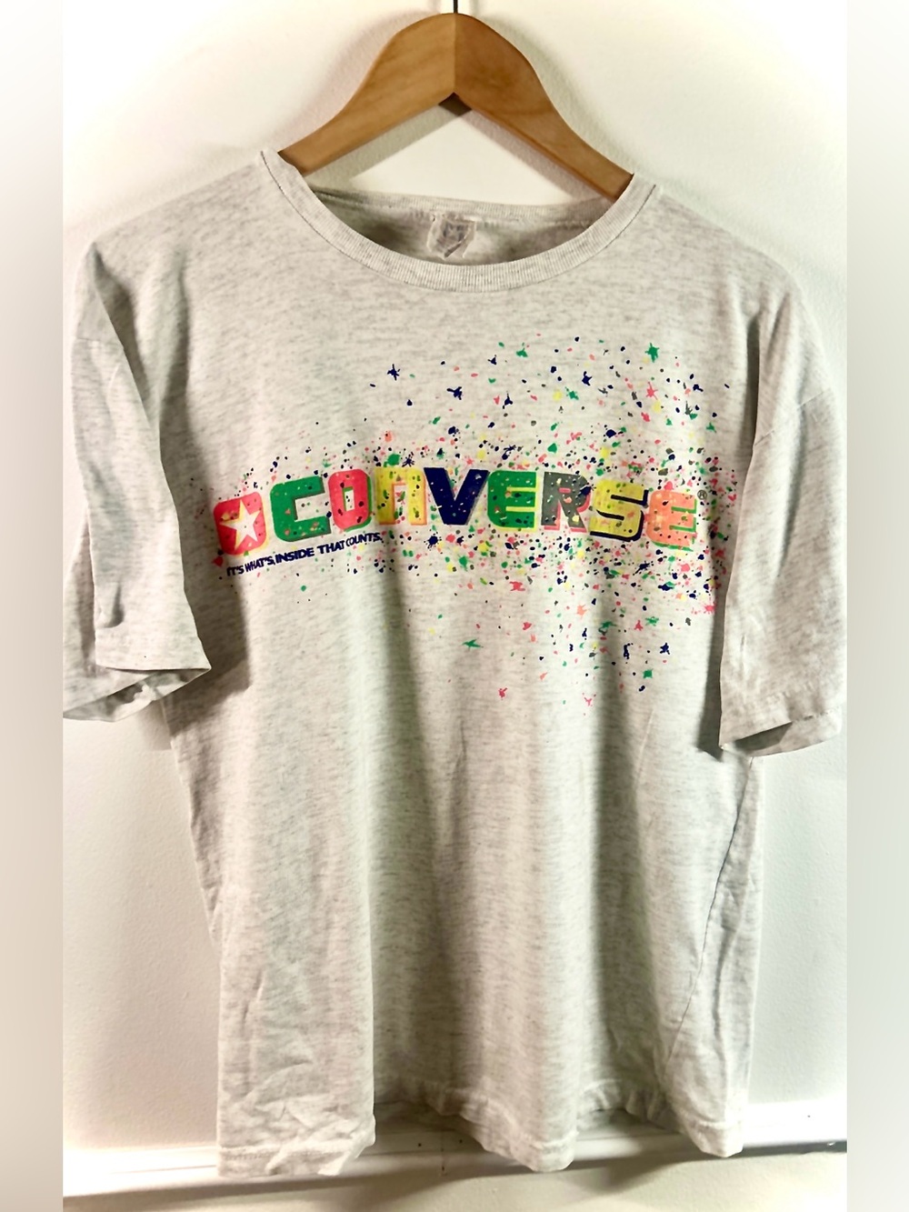 Authentic Vintage 90s Converse Splatter Graphic T-Shirt Logo Tee Gray